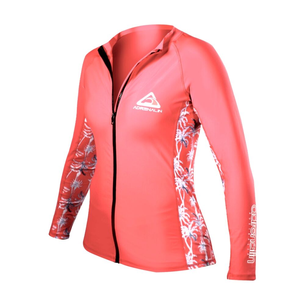 Adrenaline Beach Womens Full Zip Rashie Swim/Surf UPF50+ Sun Crimson