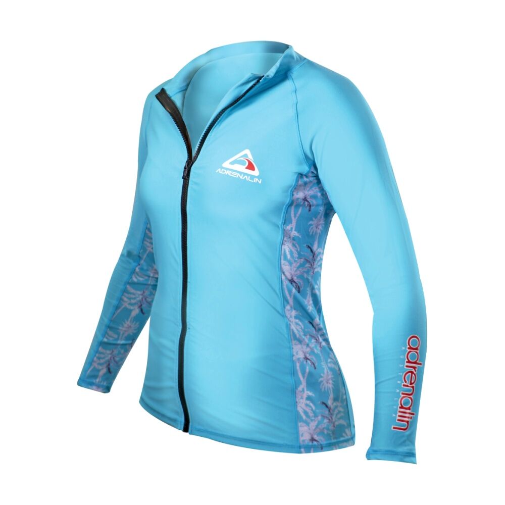 Adrenaline Beach Womens Full Zip Rashie Swim/Surf UPF50+ Sun Aqua