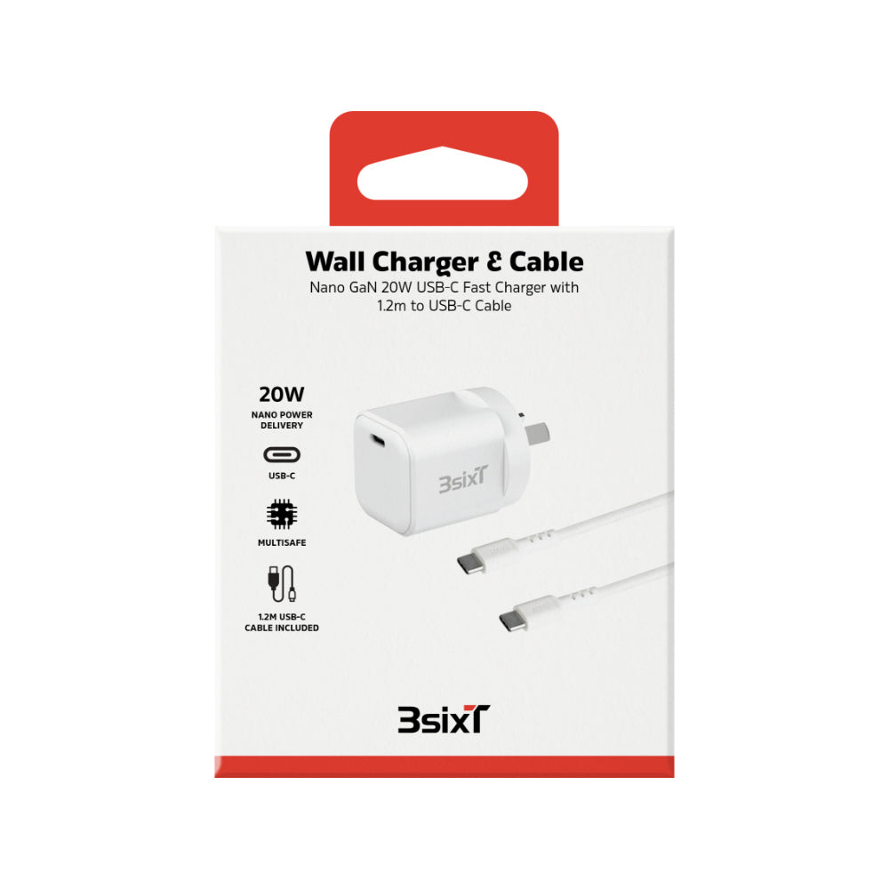 3s-2623-3sixt-wall-charger-adapter-gan-20w-usb-c-pd-w-type-c-cable-white