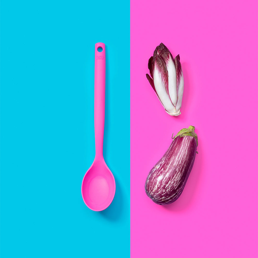 2PK Tasty 2-in-1 Silicone Spoon w/ Measurements Cooking Utensil 35cm Pink