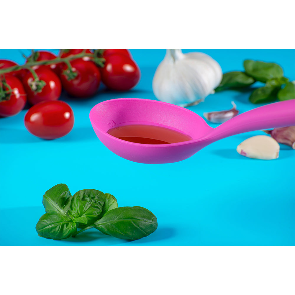 2PK Tasty 2-in-1 Silicone Spoon w/ Measurements Cooking Utensil 35cm Pink
