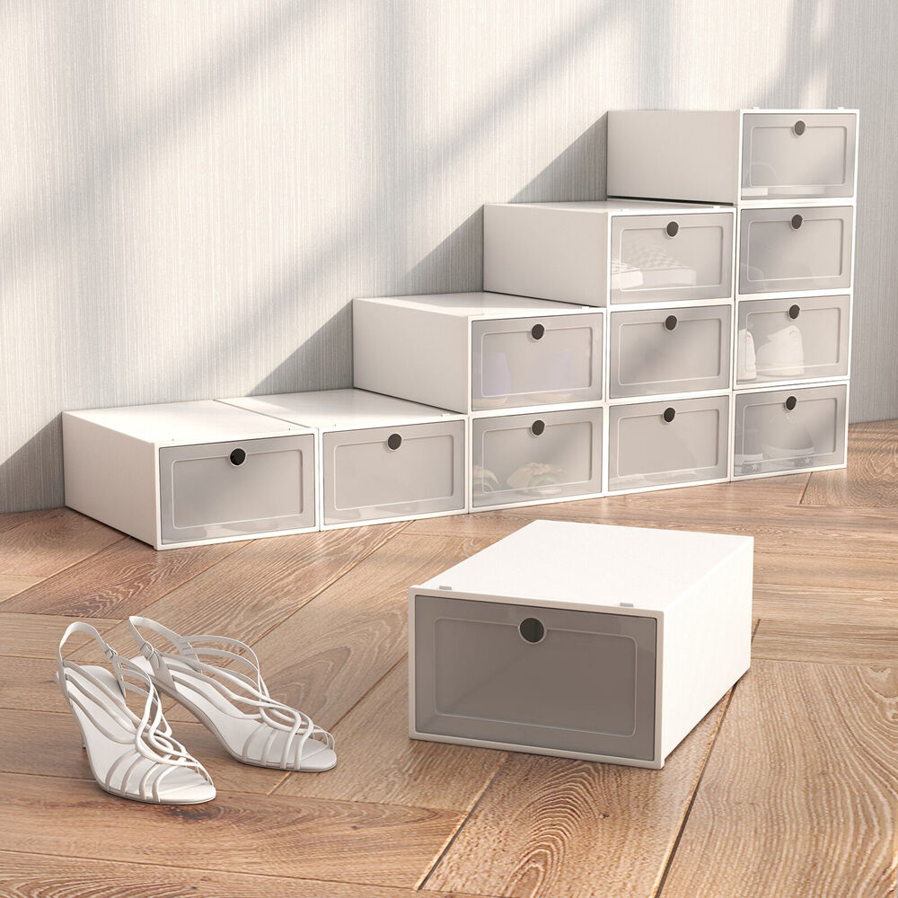 10005044-12pc-casa-decor-stackable-transparent-shoe-organiser-set-33x23cm-white