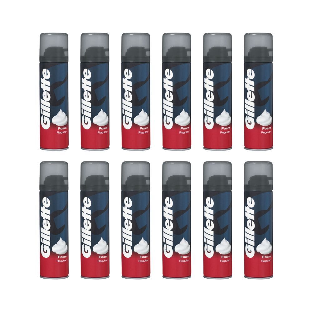 12PK Gillette Grooming Shaving Foam Regular 200ml For All Skin Types Men