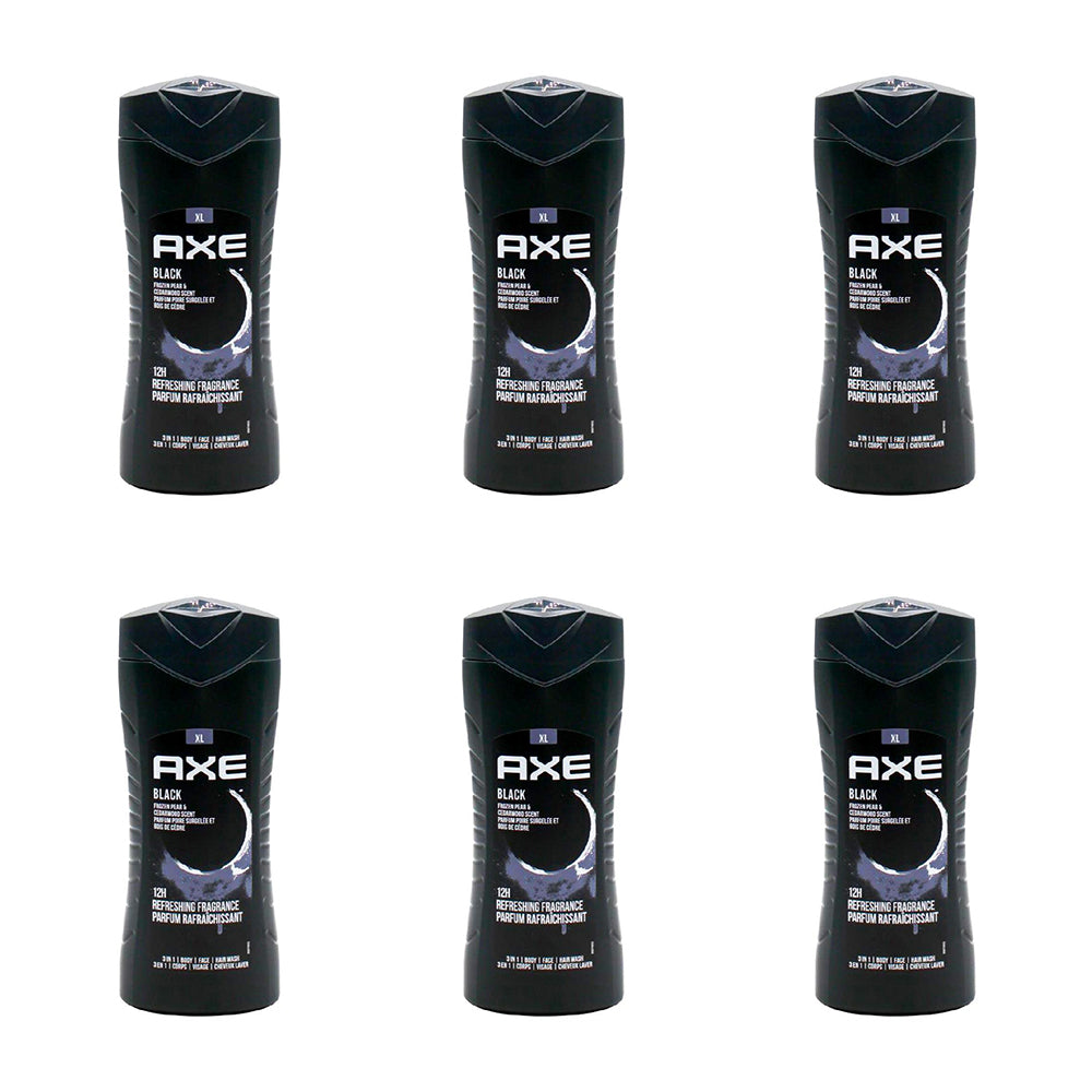 6PK Axe Black 3in1 Body Face Hair Wash 400ml For Men Frozen Pear & Cedarwood