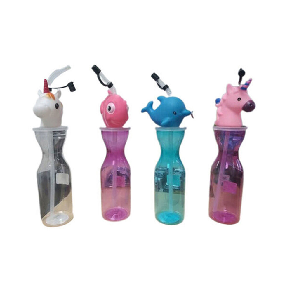 4PK Splash Water Bottle Animal Children Drink Container w/ Straw 450ml Assorted