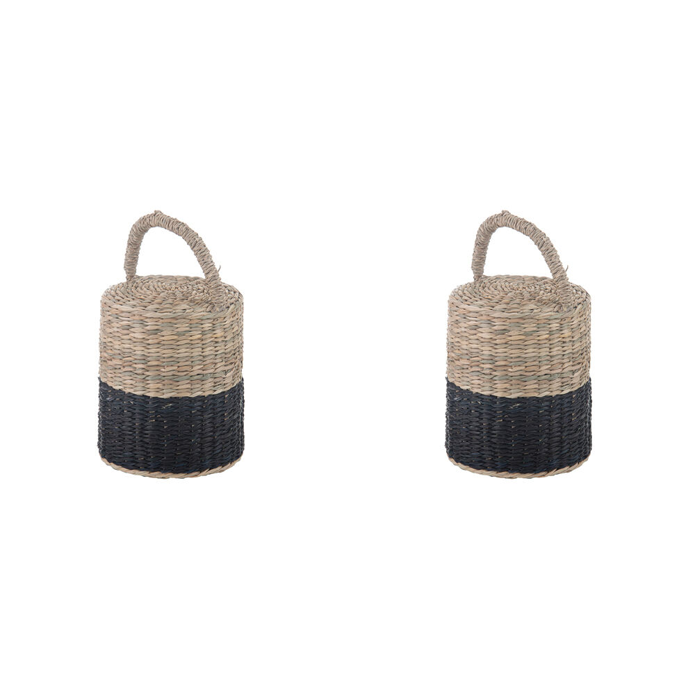 2PK Ladelle Hanoi Woven Seagrass Cylinder Floor Door Bumper/Stopper Durable Black