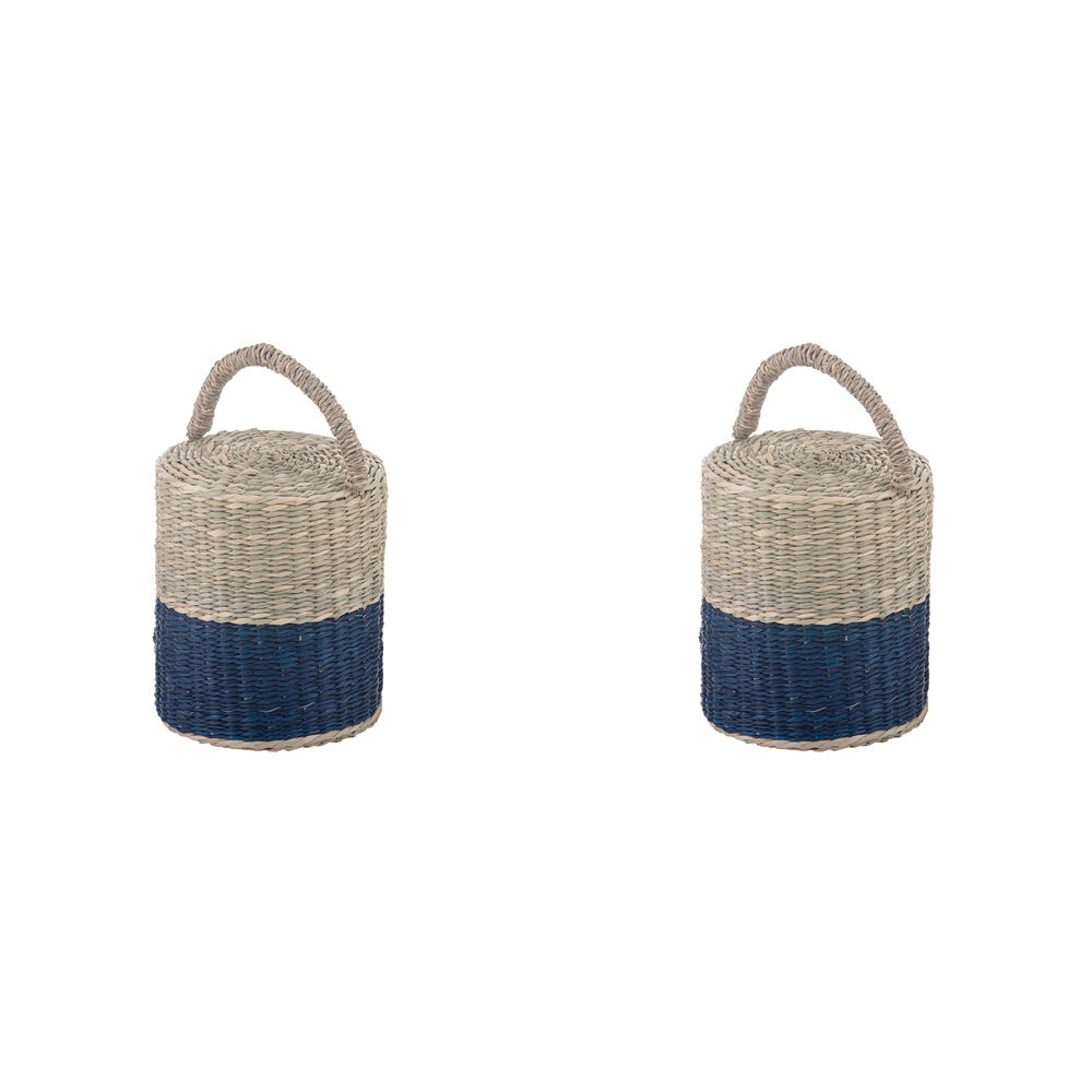 2PK Ladelle Hanoi Woven Seagrass Cylinder Floor Door Bumper/Stopper Durable Blue