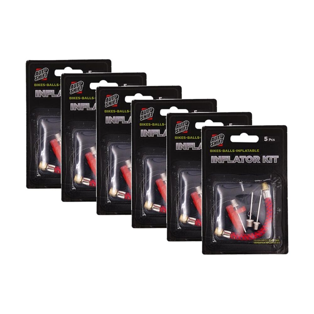 6x 5pc AutoShift Bike/Sports Ball Inflation Accessory Kit Football/Cycling