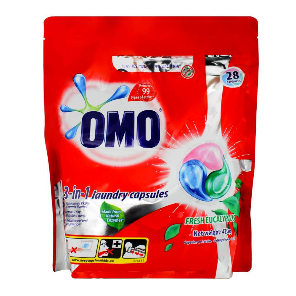 3PK 28pc OMO 3-In-1 Laundry Capsules Fresh Eucalyptus Front & Top Loader