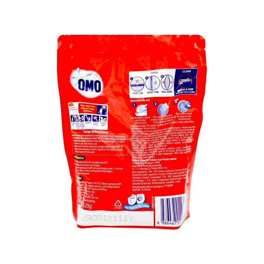 3PK 28pc OMO 3-In-1 Laundry Capsules Fresh Eucalyptus Front & Top Loader