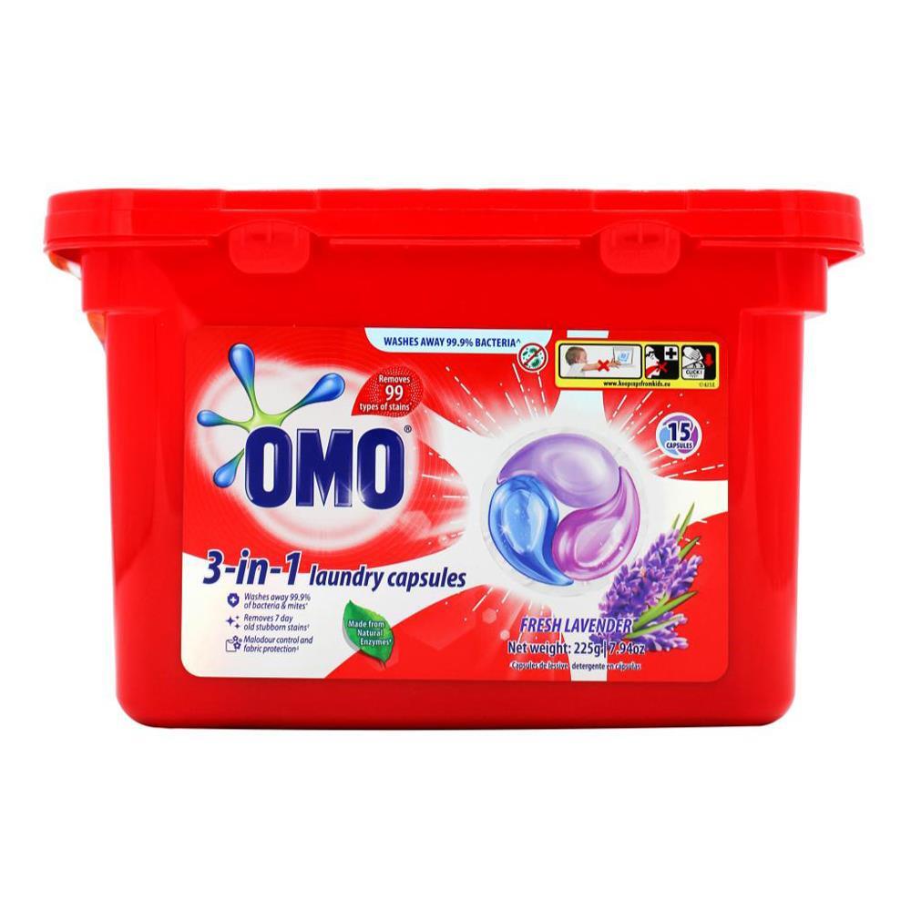 90pc Omo 3-In-1 Laundry Capsules Fresh Lavender Front & Top Loader
