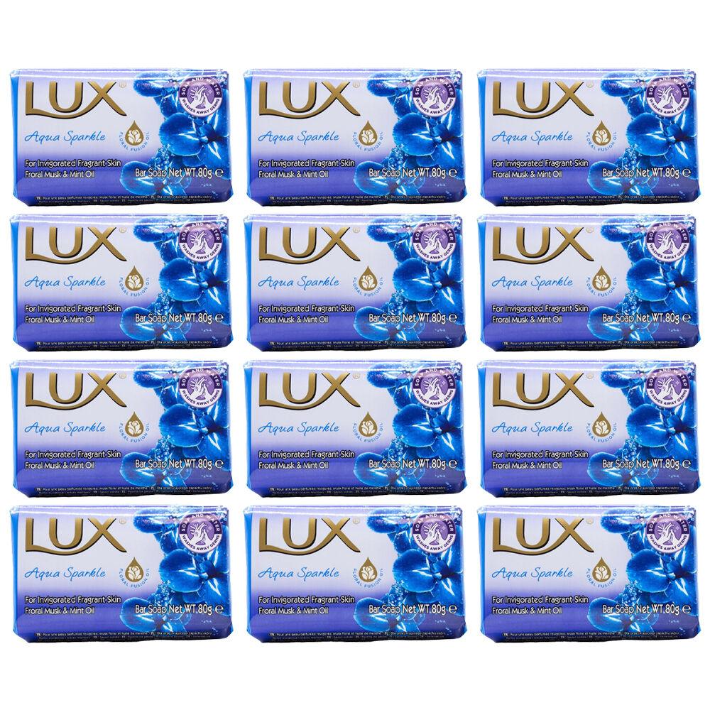 12PK Lux 80G Soap Bar Shower/Bath Body Wash - Aqua Sparkle