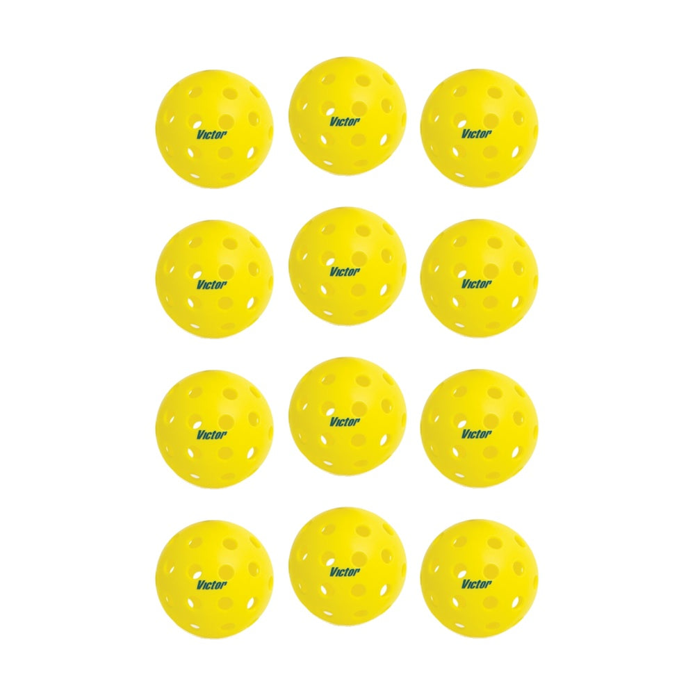 4x 3pc Victor Sports Pickleball Indoor 26 Holes Ball Set Yellow 7.2cm