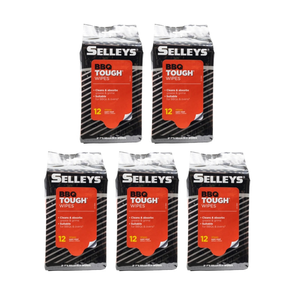 5x 12pc Selleys Wipes BBQ Tough Super Sized Cleaning Sponge Wipe Set 250x275mm