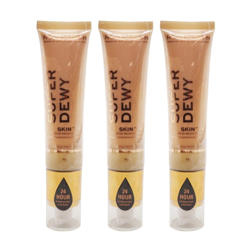 3PK Revolution Super Dewy Tinted Moisturiser Complexion Makeup Fair 15ml