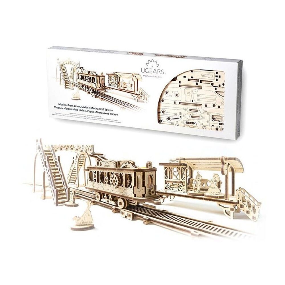 UGears Model Tram Line Mechanical Towns Series Wooden Diorama 284pc 14y+