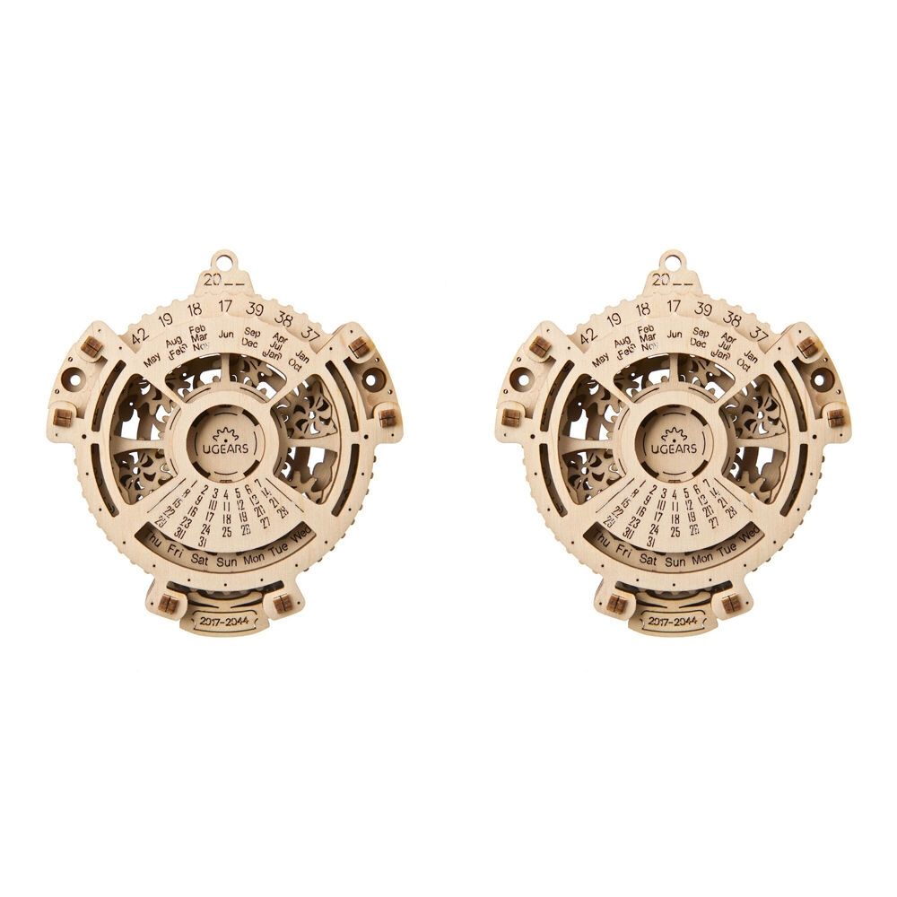 2x 24pc Ugears Date Navigator 2.0 3D Wooden Toy 10.5x9.8cm - Brown 8y+