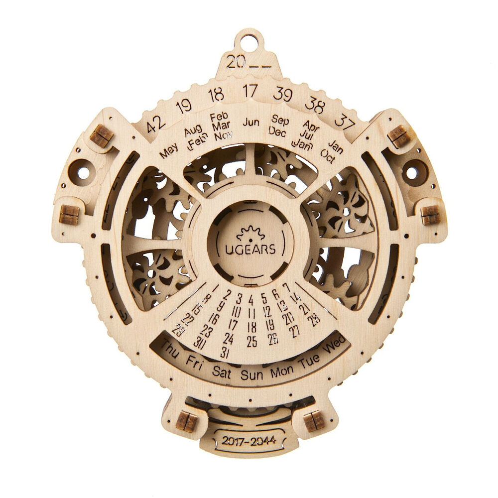 2x 24pc Ugears Date Navigator 2.0 3D Wooden Toy 10.5x9.8cm - Brown 8y+