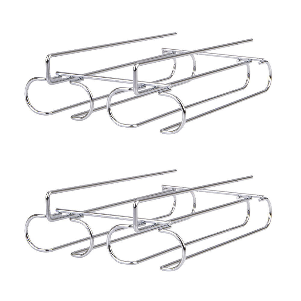 2PK Bartender Chrome Plated Undershelf 2-Rail Stemware Rack - Silver