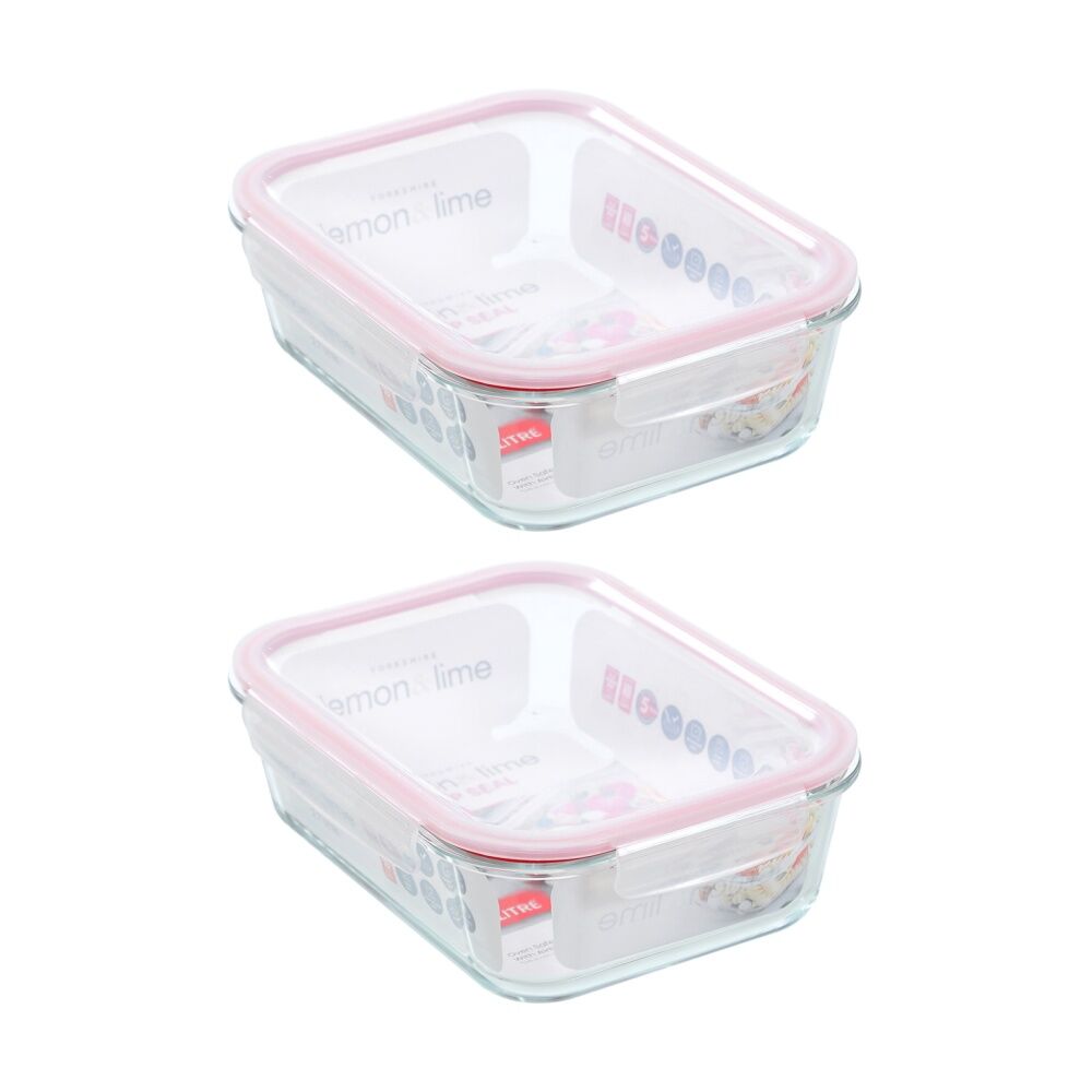 2PK Lemon and Lime Yorkshire Glass Rectangle Clip Seal Container 2.7L Food Safe