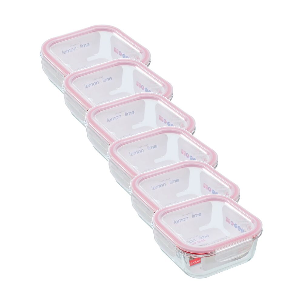 6PK Lemon and Lime Yorkshire Glass Square Clip Seal Container 1.2L Food Safe