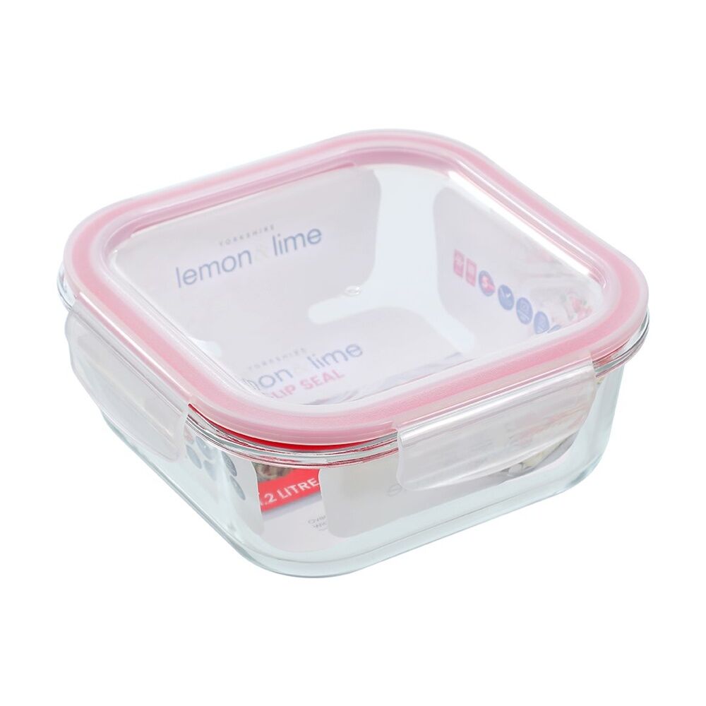 6PK Lemon and Lime Yorkshire Glass Square Clip Seal Container 1.2L Food Safe