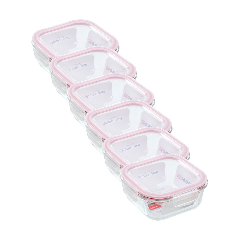 6PK Lemon and Lime Yorkshire Glass Square Clip Seal Container 800ml Food Safe