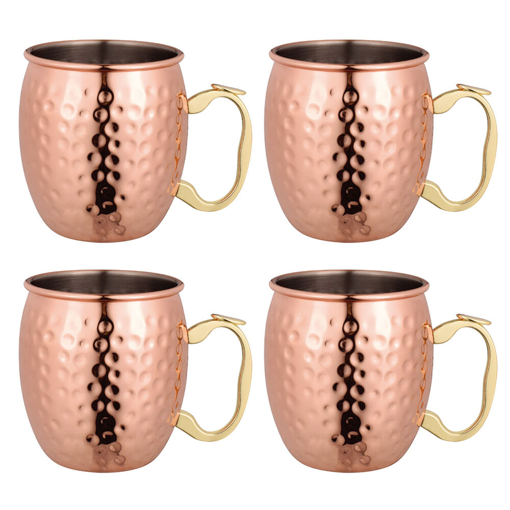 4PK Bartender Copper Plated Moscow Mule Mug 530ml - Hammer Finish