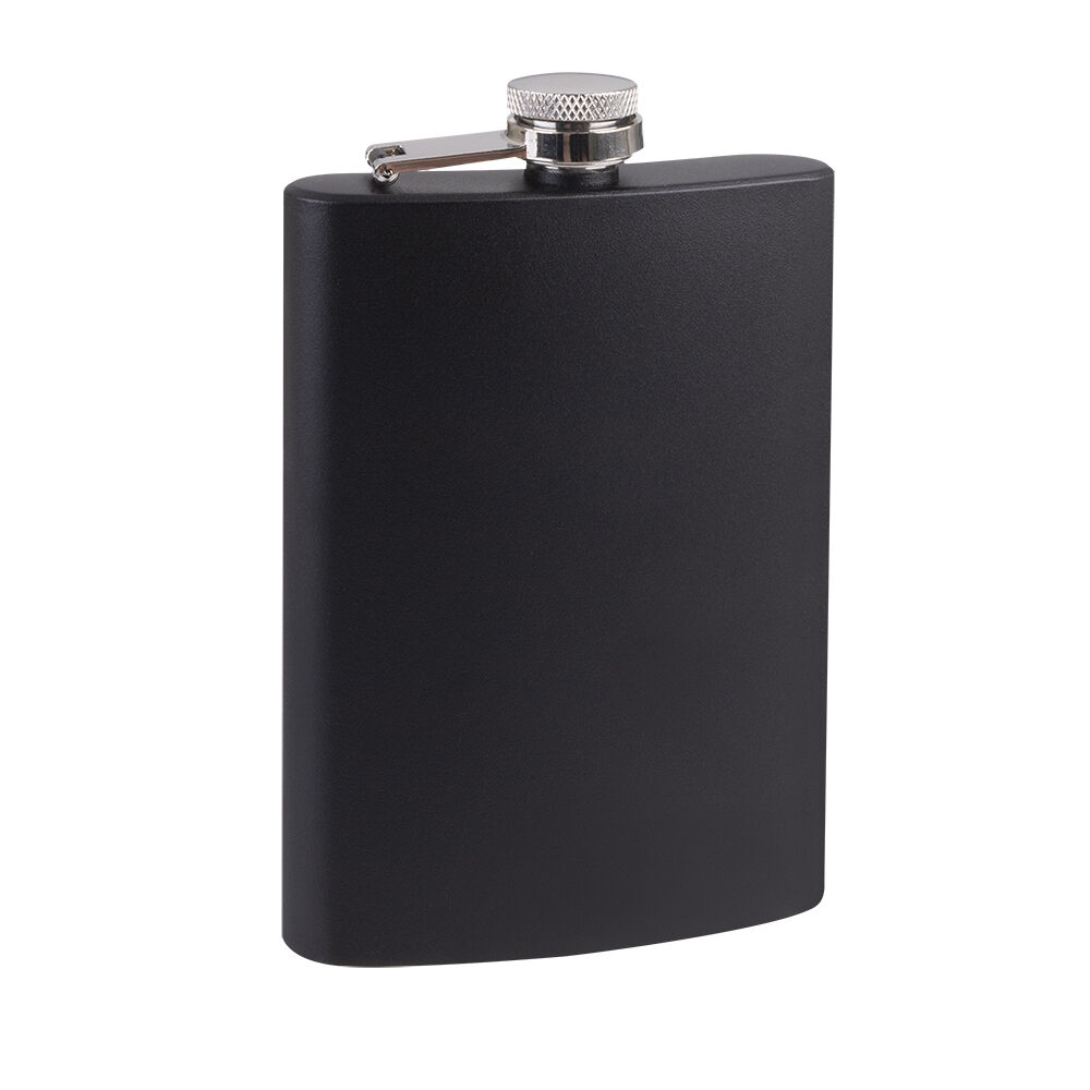 2x Bartender Stainless Steel Powder-Coated Hip Flask 8oz/236ml Matte Black