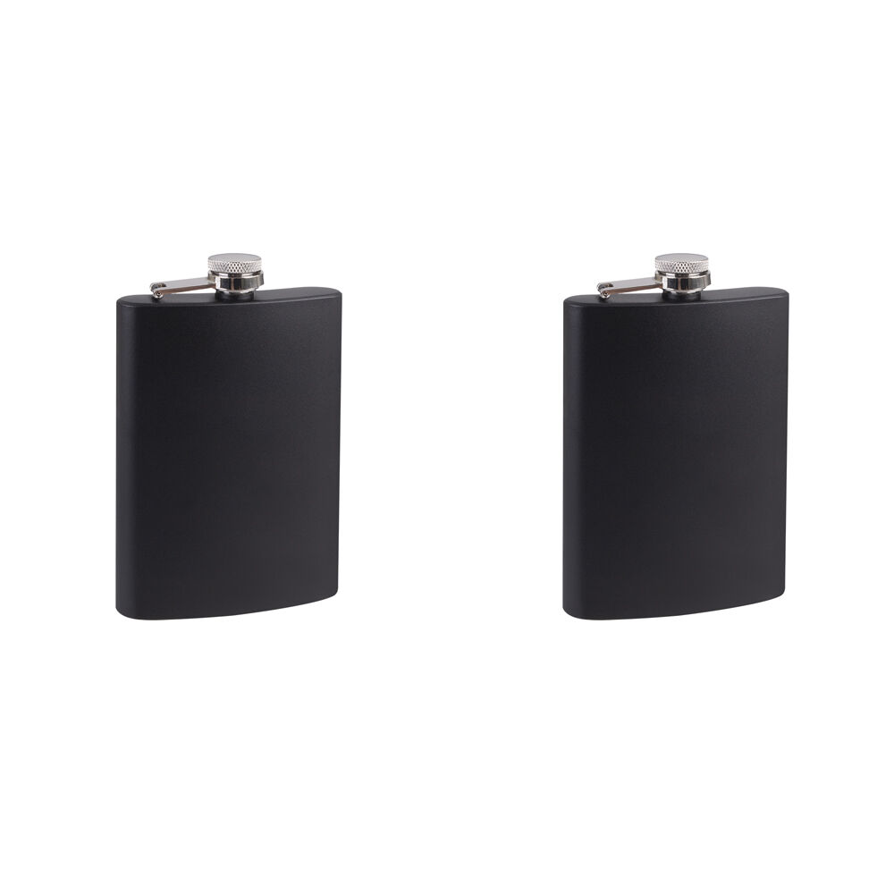 2x Bartender Stainless Steel Powder-Coated Hip Flask 8oz/236ml Matte Black