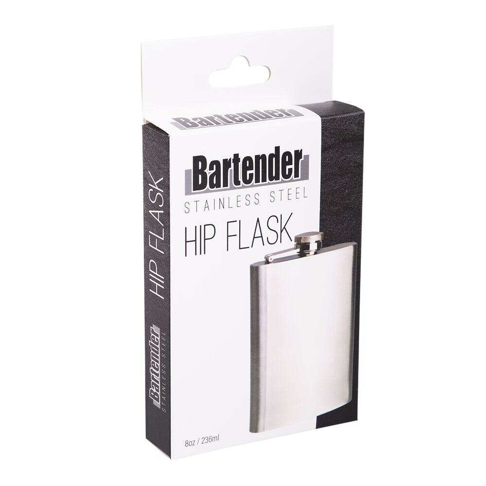 Bartender Stainless Steel Satin Finish Hip Drink Flask 8oz/236ml Silver