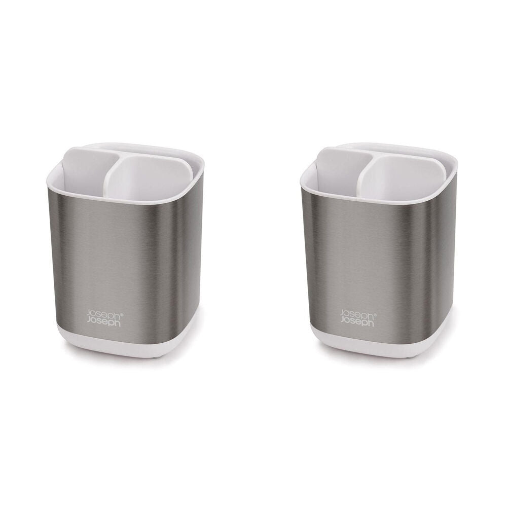 2PK Joseph Joseph EasyStore Steel Toothbrush Caddy - White/Silver