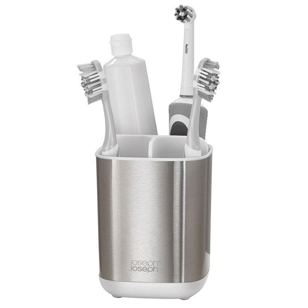 2PK Joseph Joseph EasyStore Steel Toothbrush Caddy - White/Silver