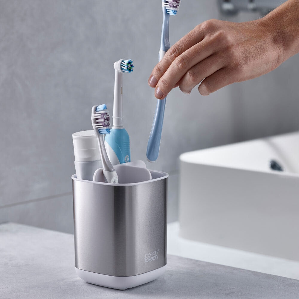 2PK Joseph Joseph EasyStore Steel Toothbrush Caddy - White/Silver