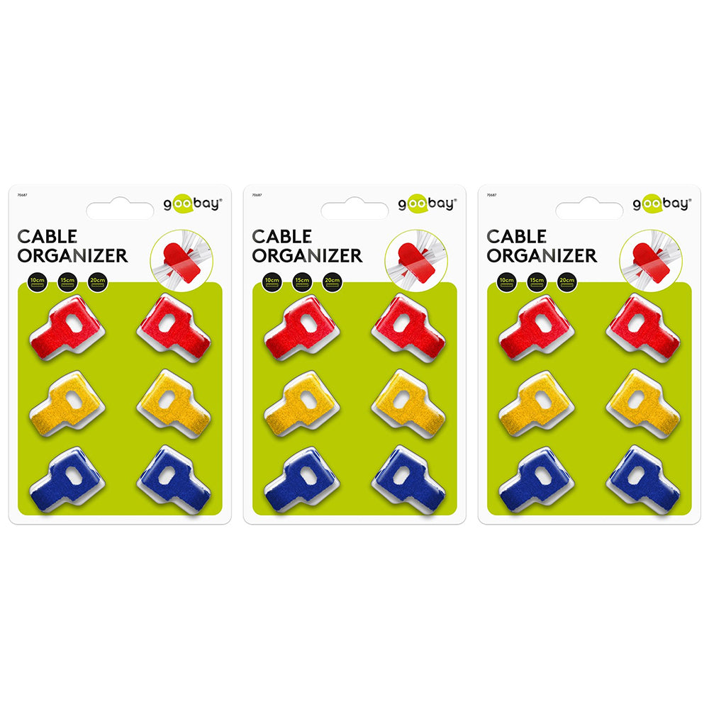 3x 6pc Goobay Hook & Loop Fastener Cable Management Organisers