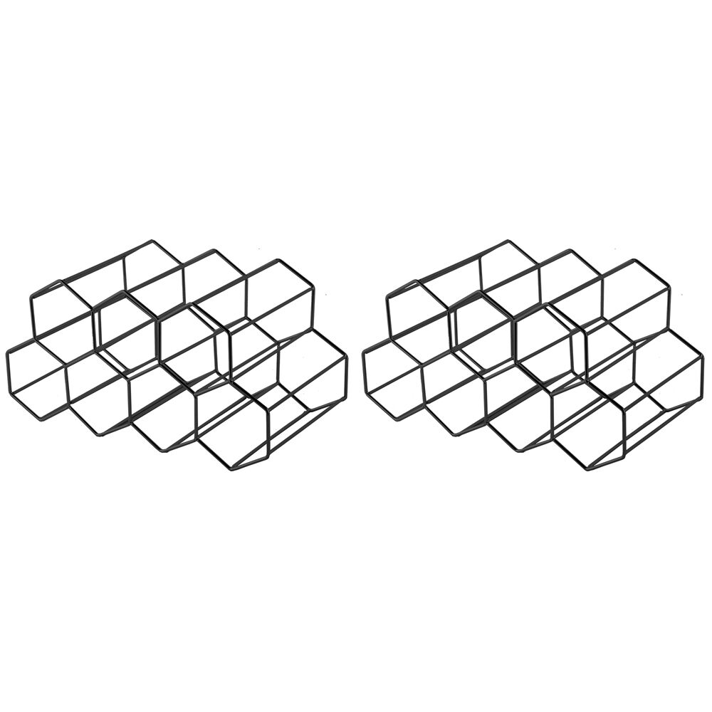 2PK Bartender 9 Bottle Hexagonal Wine Rack Drink Organiser Display Black