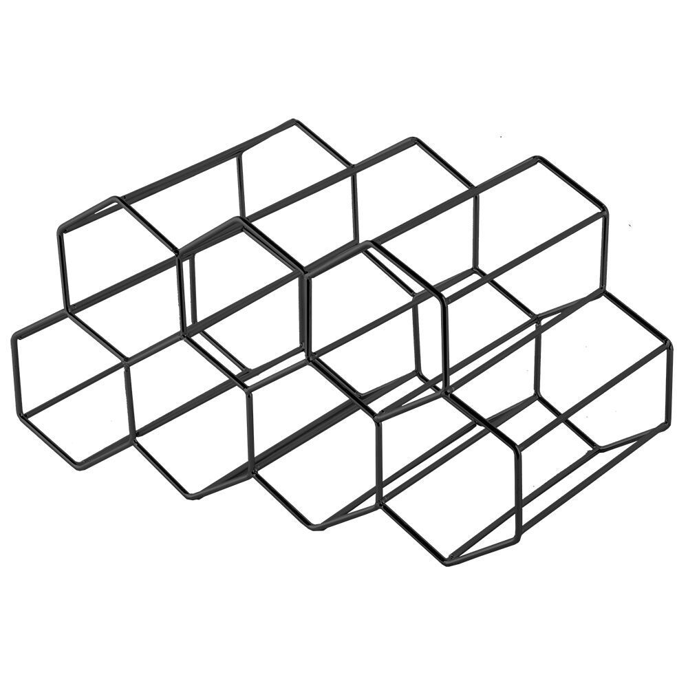 2PK Bartender 9 Bottle Hexagonal Wine Rack Drink Organiser Display Black