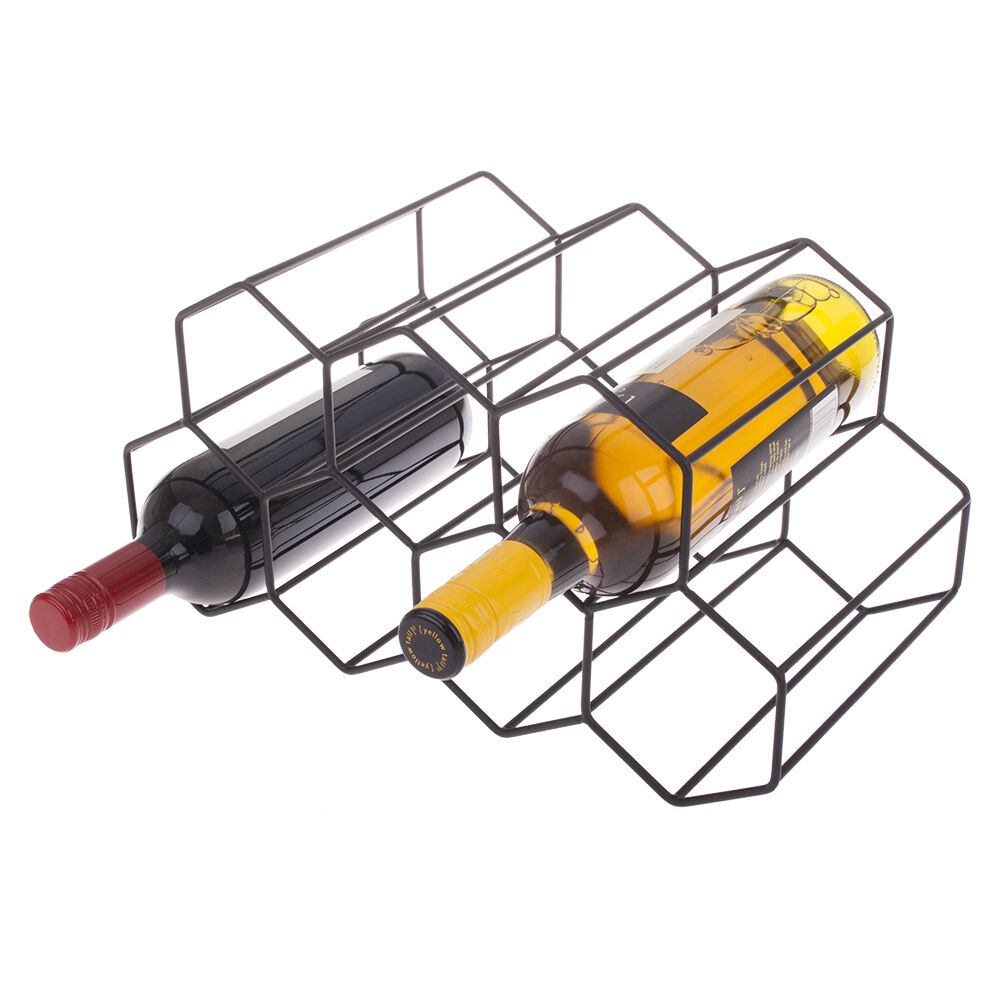 Bartender 9 Bottle Hexagonal Wine Rack Drink Organiser Display Black