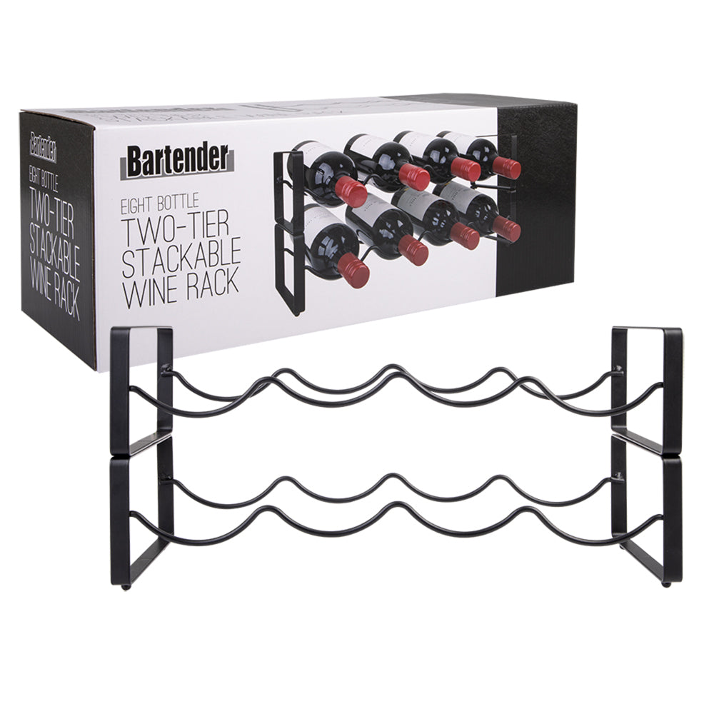 2PK Bartender Steel 2-Tier 8-Bottle Stackable Wine Rack - Black