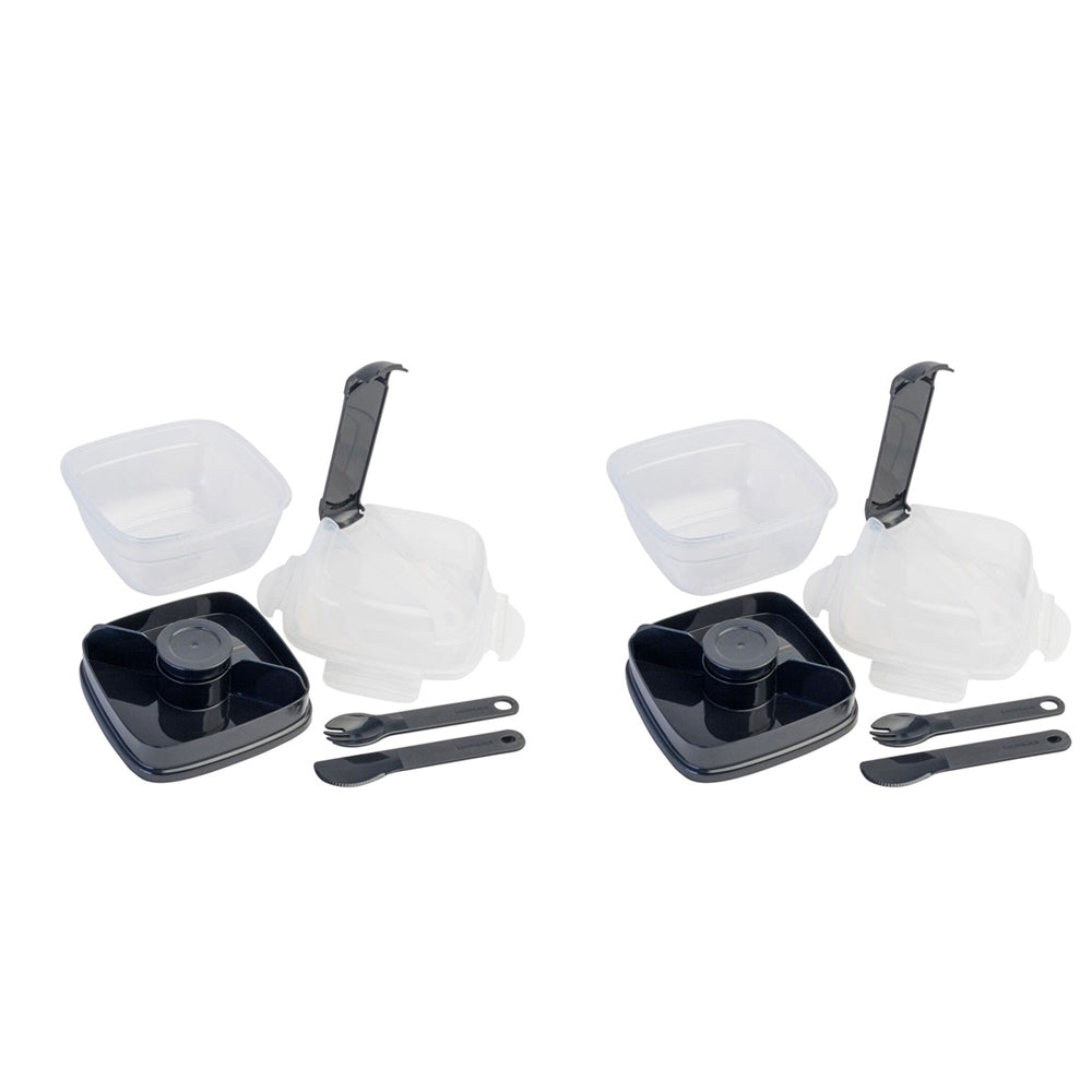2PK LocknLock 2in1 To-Go 1.5L Salad Container w/ Spoon/Fork - Black