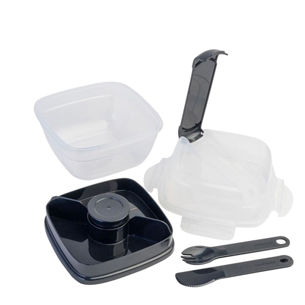 2PK LocknLock 2in1 To-Go 1.5L Salad Container w/ Spoon/Fork - Black