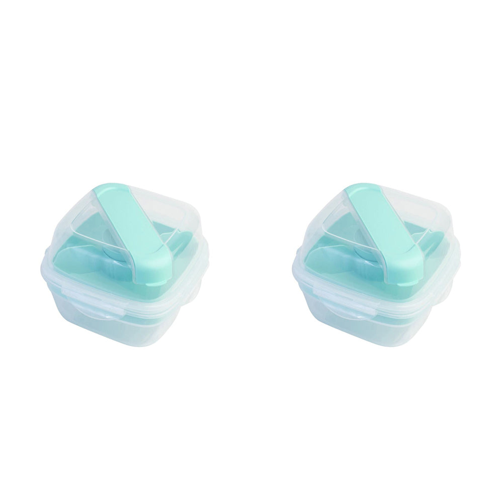 2PK LocknLock 2in1 To-Go 1.5L Salad Container w/ Spoon/Fork - Aqua