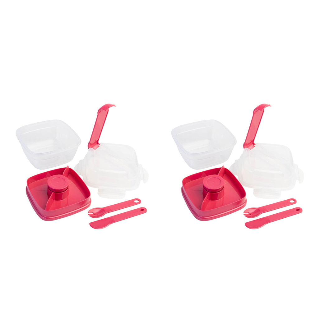 2PK LocknLock 2in1 To-Go 1.5L Salad Container w/ Spoon/Fork - Hot Pink