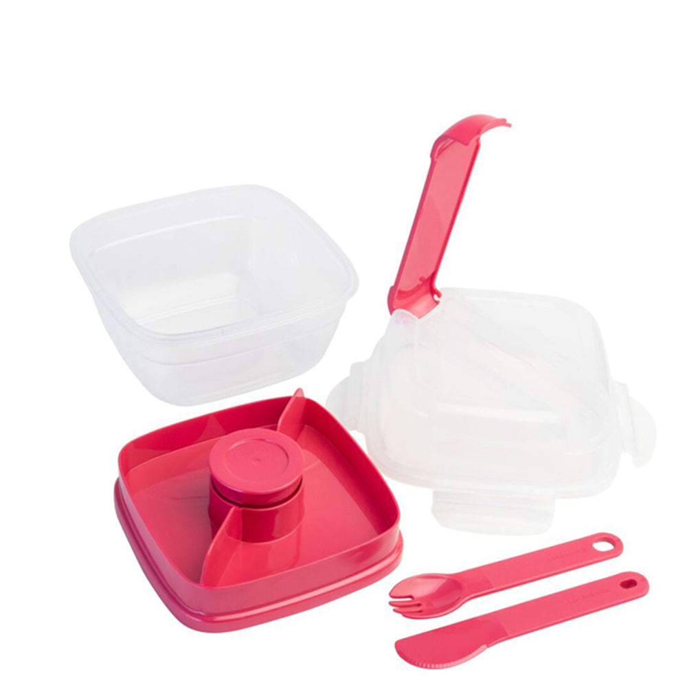 2PK LocknLock 2in1 To-Go 1.5L Salad Container w/ Spoon/Fork - Hot Pink