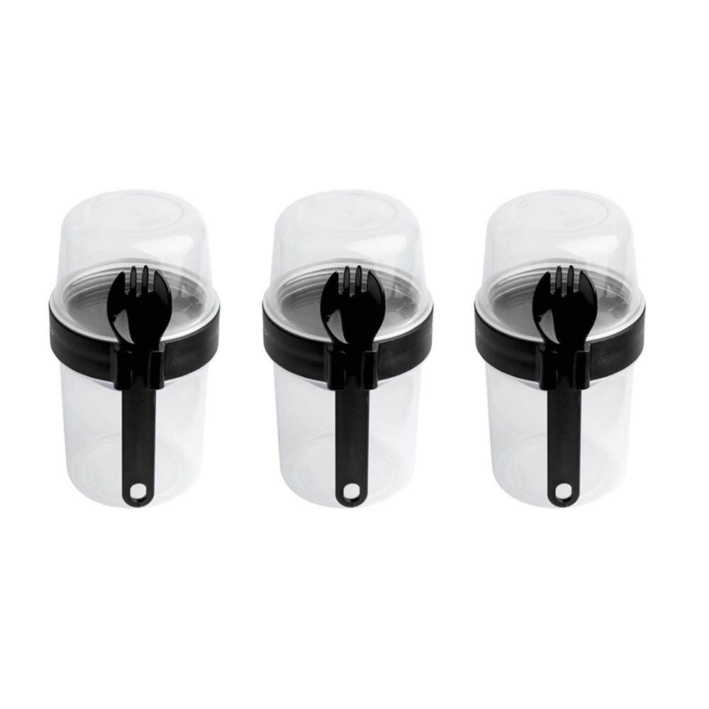 3PK LocknLock To-Go 2-Way Food Container w/ Fork 17.6cm - Black