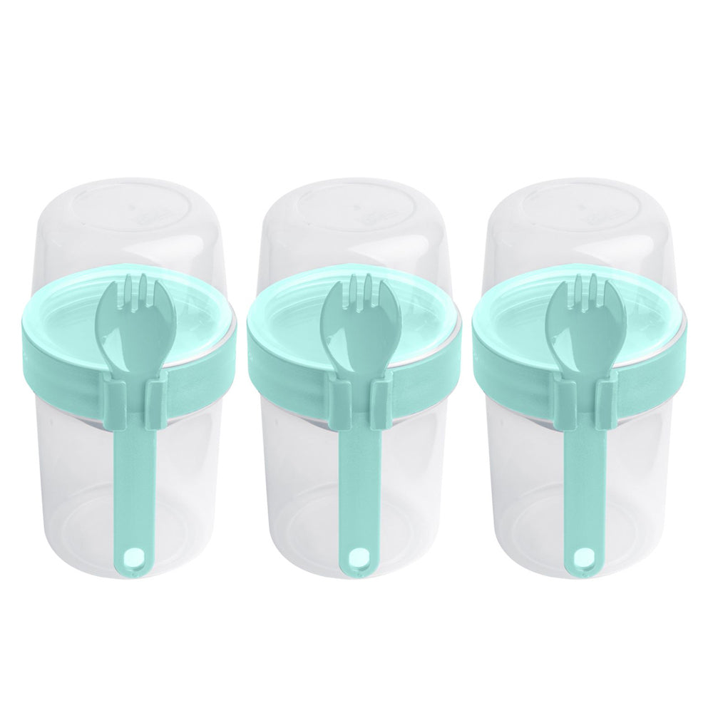 3PK LocknLock To-Go 2-Way Food Container w/ Fork 17.6cm - Aqua
