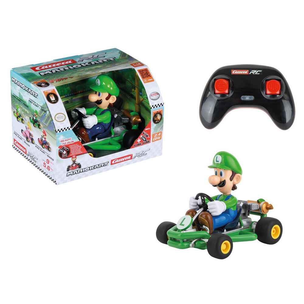 Carrera Mario-Kart Pipe Kart - 2.4 GHz & USB Remote Control Kids Toy 1:18 Luigi