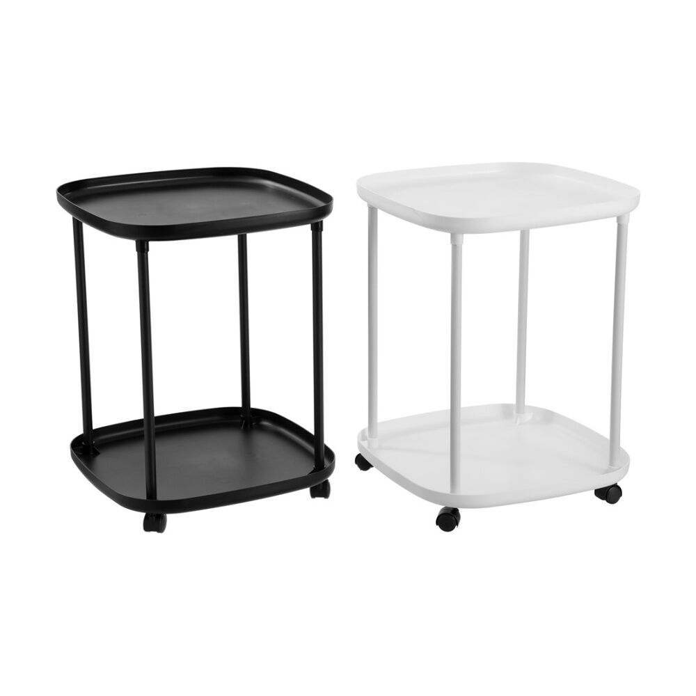 Boxsweden Luno 2 Tier Side Table With Wheels 39x39x50cm Durable Design Assorted