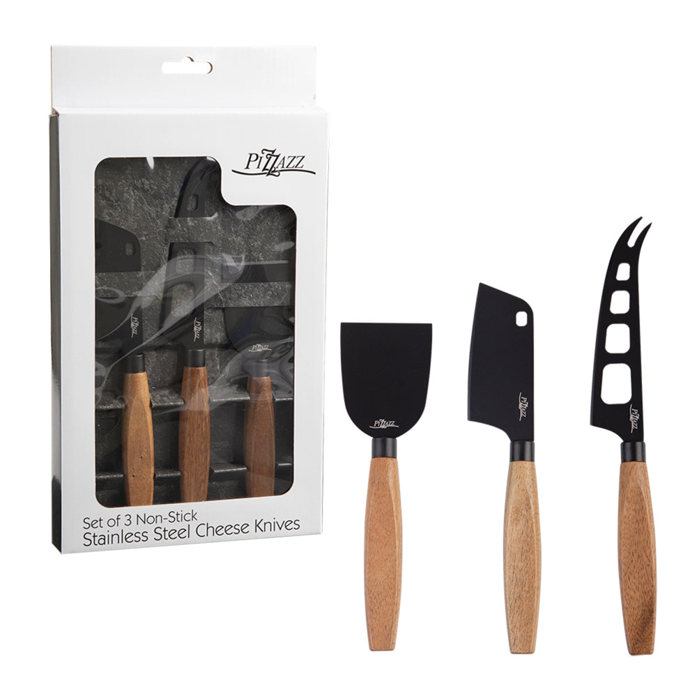 6pc Pizzazz Non-Stick Stainless Steel Cheese Knives w/ Wood Handle Set