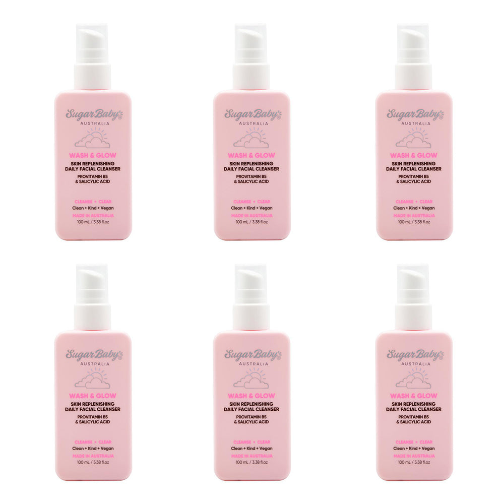 6PK Sugar Baby 100ml Wash & Glow Skin Replenishing Daily Facial Cleanser
